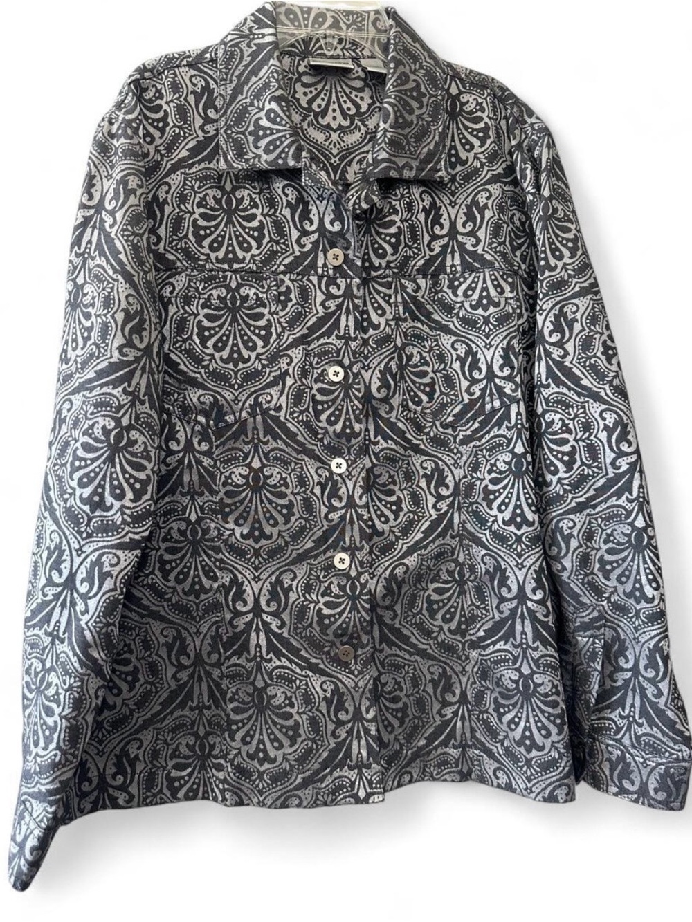 Chico's Black and White Patterned Button-Down Shirt